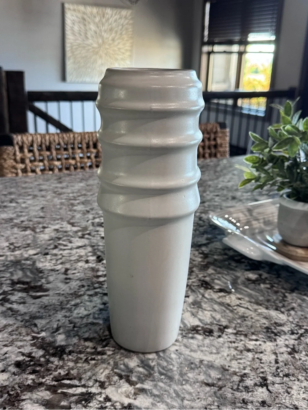Vintage Made in Japan White Ceramic Vase 12” Sculptural Ribbed Modern MCM Decor